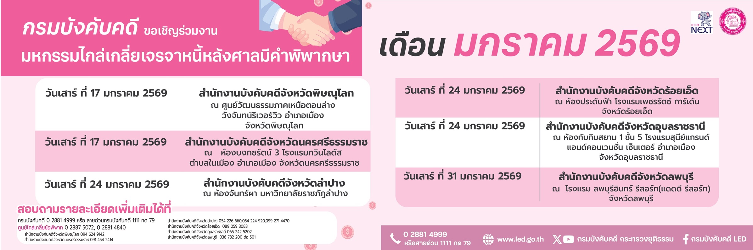 มหกรรมไกล่เกลี่ยเจรจาหนี้หลังมีคำพิพากษา เดือนมกราคม 2569