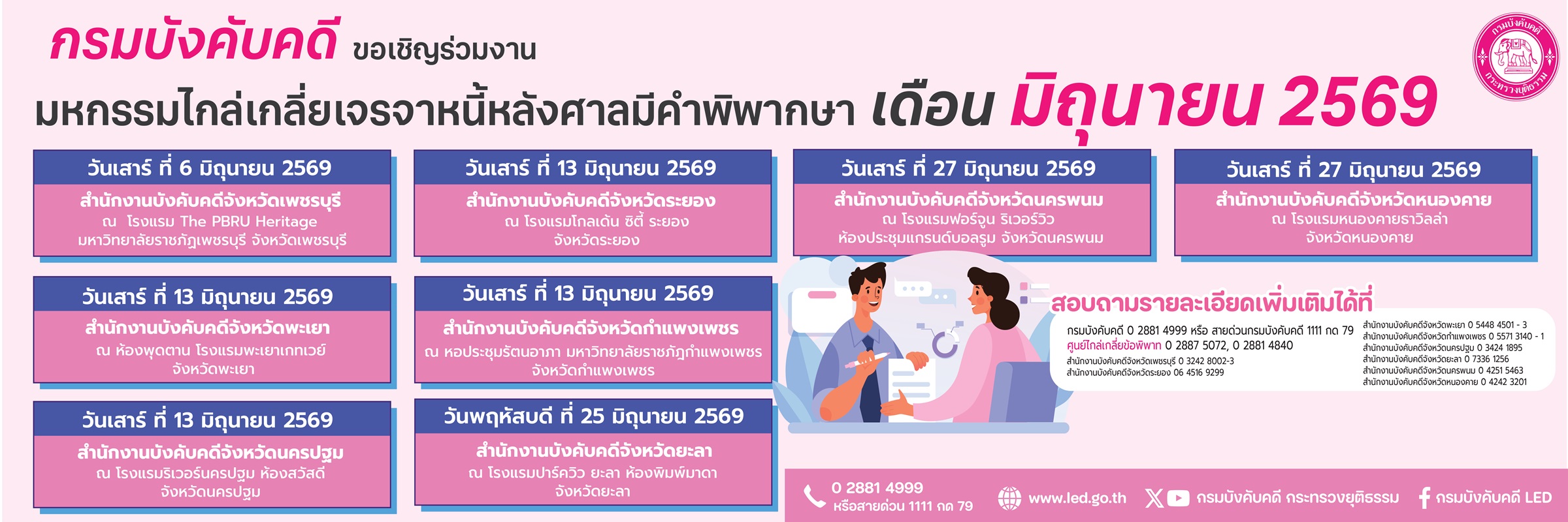 มหกรรมไกล่เกลี่ยเจรจาหนี้หลังศาล เดือน มิถุนายน 2569